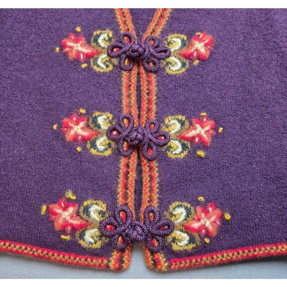 Vintage Womens Large Herman Geist Wool Cardigan Sweater Purple Hand Embroidered‎ - Picture 4 of 7